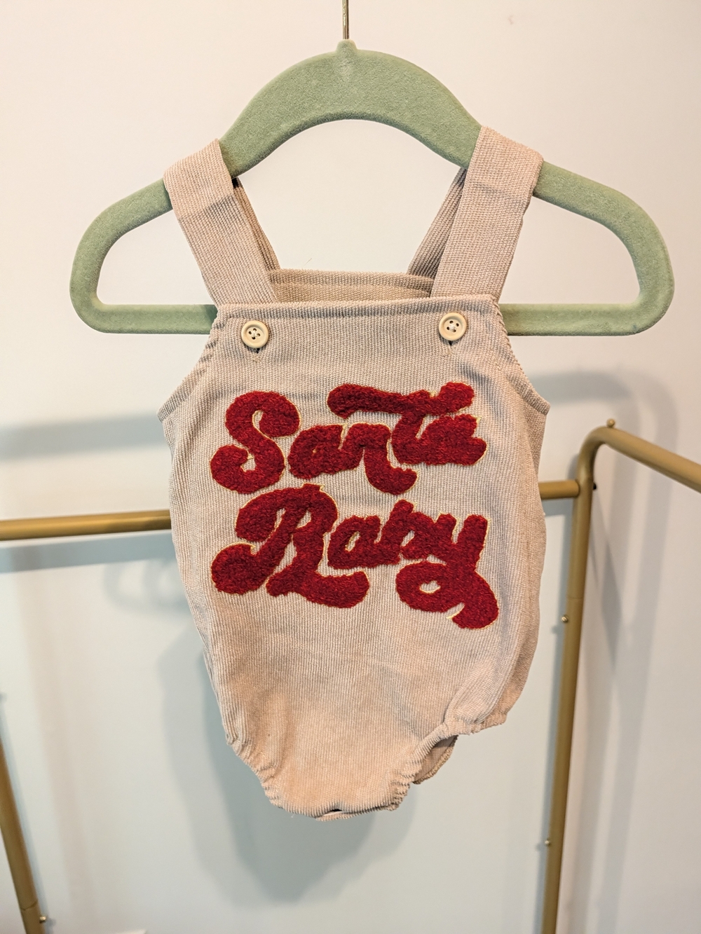 Baby One-Piece Romper with Red 'Santa Baby' Applique